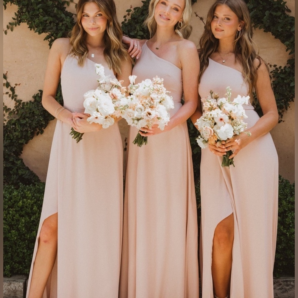 SHOW ME YOUR MUMU Shannon One Shoulder Dress Dusty Blush Crisp Bridesmaid Sz S - Picture 4 of 16